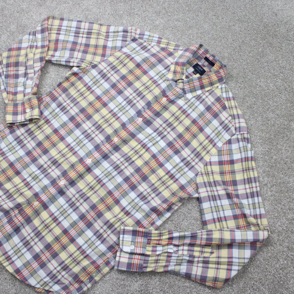 J Crew Summer Plaid Shirt Mens Medium Red/Blue/Yellow Slim Fit Cotton L/S Button